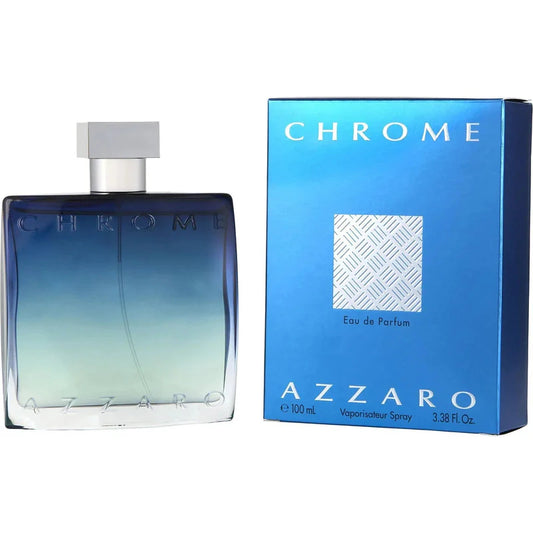 Perfume Azzaro Chrome para hombre, fragancia masculina EDP de 100 ml, original, caja y frasco azul.