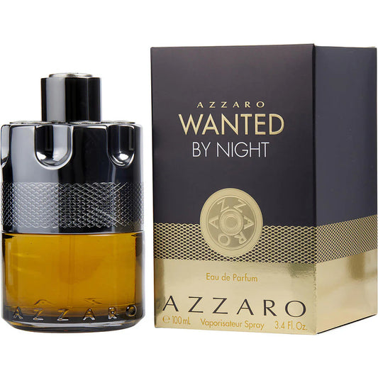 Perfume Azzaro Wanted By Night para hombre, fragancia masculina EDP de 100 ml, original, frasco negro y cafe, caja negra y dorada.