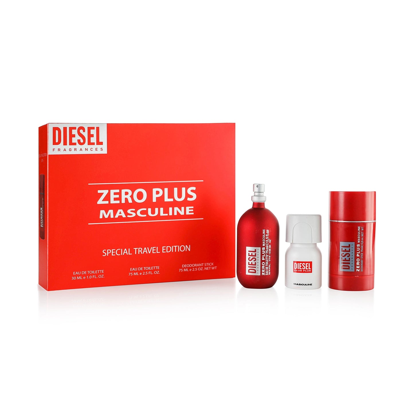 SET DIESEL ZERO PLUS MASCULINE EDT 75 ML, EDT 30 ML, DEODORANT 75 ML (M)
