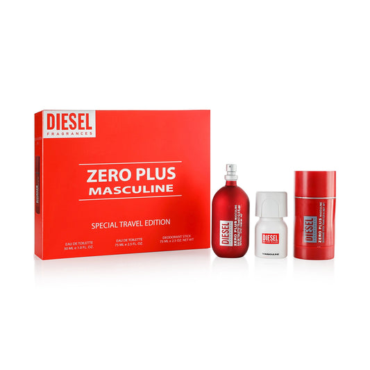 SET DIESEL ZERO PLUS MASCULINE EDT 75 ML, EDT 30 ML, DEODORANT 75 ML (M)